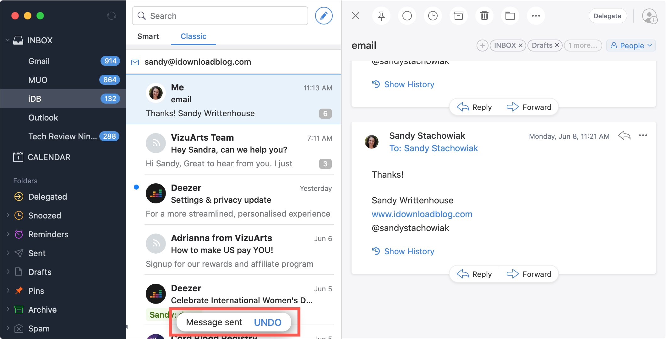 retract an email in mail for mac